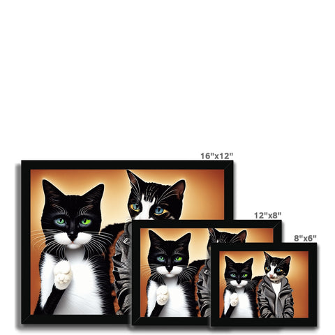 A picture frame with several cats standing in front of a desktop computer monitor.