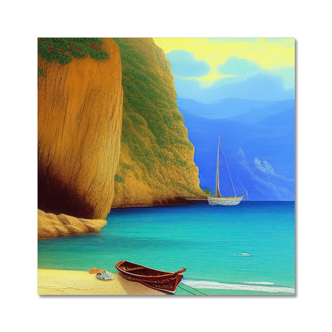 sailboat and beach sitting at sunset on sand in the middle of a seasc