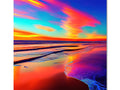 An art print of a colorful sunset on a white blanket with many colored clouds.