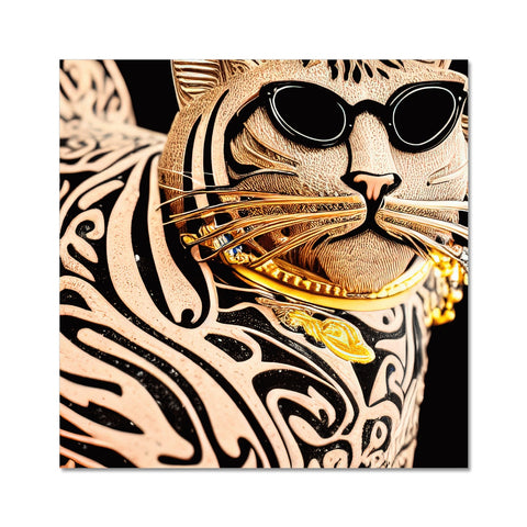 Tigar on top of a glass plate with a cat near a cat wearing a