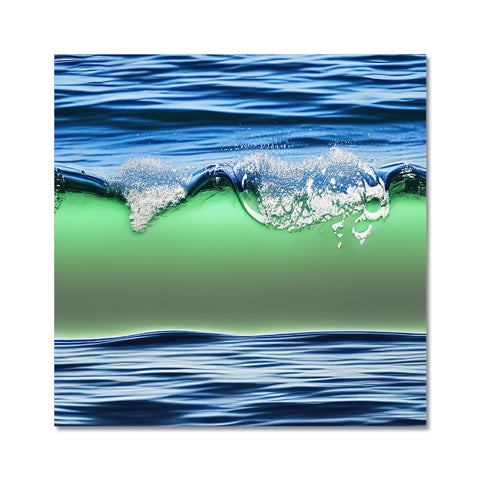 Water goes along on a blue and white blue color ocean with waves and a green background