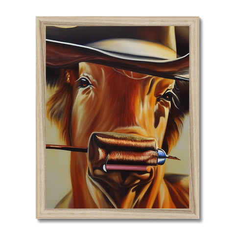 a large red cow grazing in the grassA close up photo of a cowboy in the