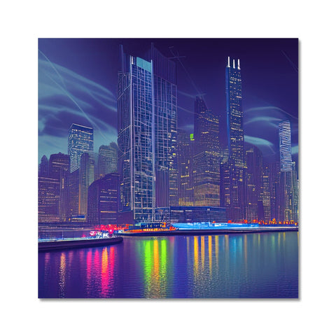 Art prints on a black and white background of Chicago Cityscape with trees and buildings.