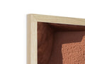 There is a picture of a dirt covered white wooden shelf next to a wooden wooden box