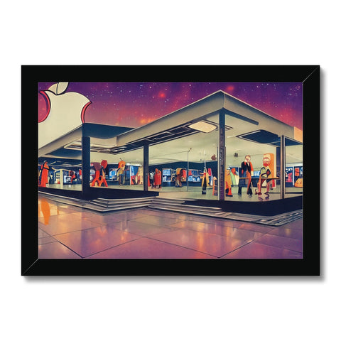 A framed picture of a car parking lot in front of a gas station.