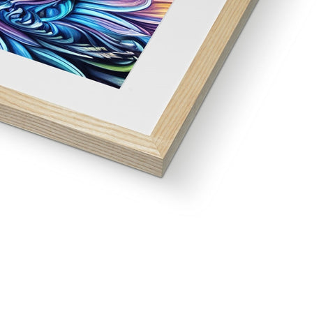 Art print on top of a book in a wooden frame.