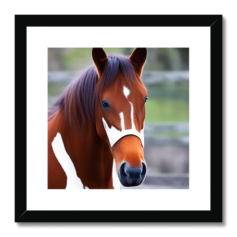 A horse is sitting next to a photo of a wooden frame