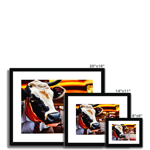 An  image of a cow behind a white background in a photo frame framed in a