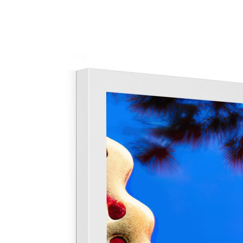 A large picture frame with an ipad, white background, and iPad.