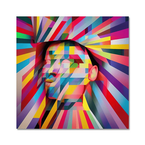 Art print and poster on top of a wall with a prism on a black background.