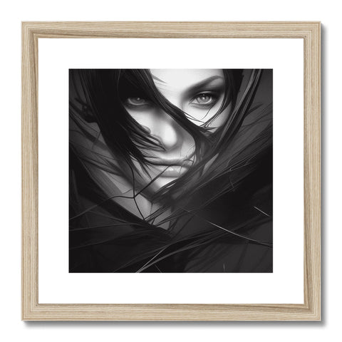 An art print is on a wooden frame that has an image of a girl holding her