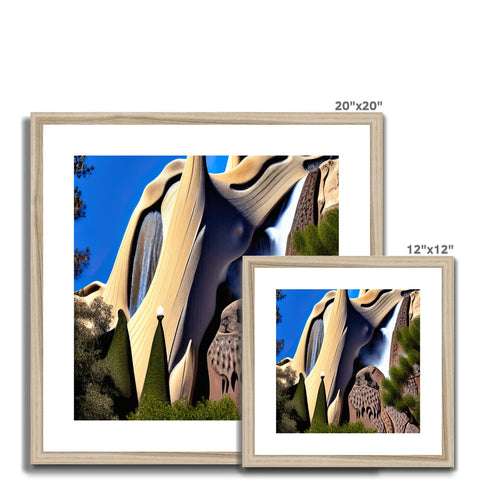 A picture frame with many photographs of buildings, mountains, rocks on the side of a
