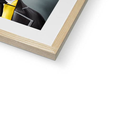 A framed photograph of black and white photo with a gold gold background is on a frame