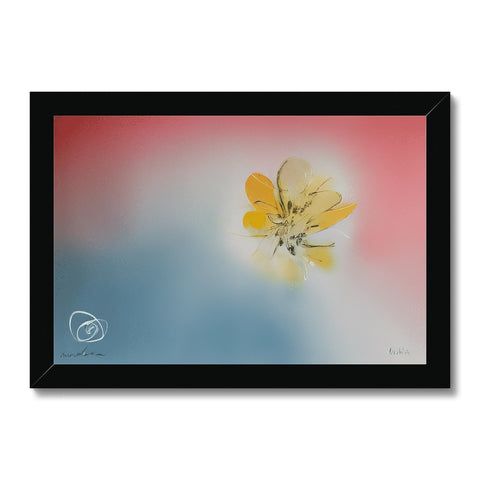 Art print on a light blue wall with a picture of a small yellow butterfly in the