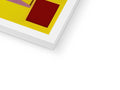 an abstract painting of a white painting on top of a red painting of yellow tile