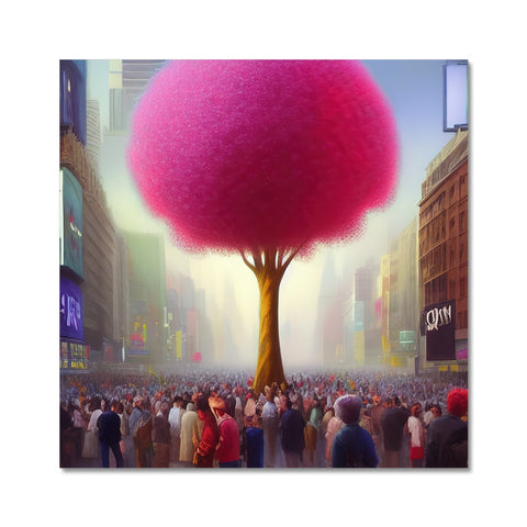 A big pink and blue blossom tree on a lush green grassy green lawn and