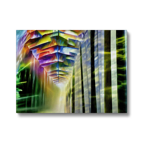 An abstract painting of a picture of a wall with several pieces of glass on it on