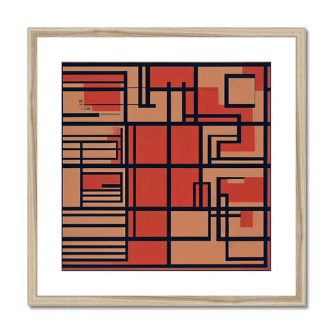 A red cross stitch art print with a maze.