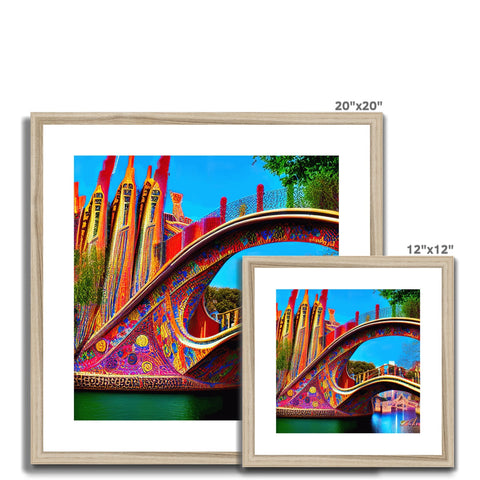 A very colorful picture picture frame set with two pictures and a picture of a bridge below