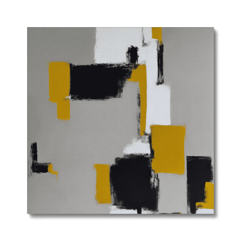 Black and white painting on a wall of a ceramic tile tile surrounded by other yellow pieces