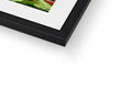 A picture frame with artwork that has a white background in it containing a red stain.