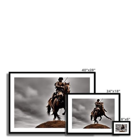 A man riding a horse in front of the picture frame on a TV