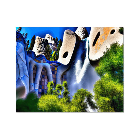 An attraction with a water view in the background and a waterfall in the tree behind the
