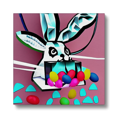 An art print on a tree with colored candy on it that includes a bunny.