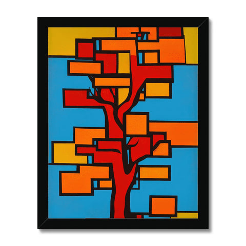 an orange and red art print with a tree close to a tree