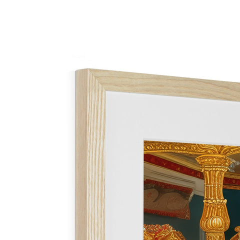 a wooden picture frame holding a picture in it with a gold background