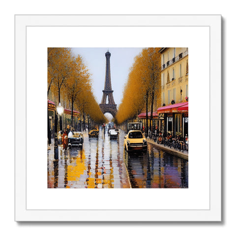 A picture of a painting sitting on side of a fountain in Paris with a cityscape