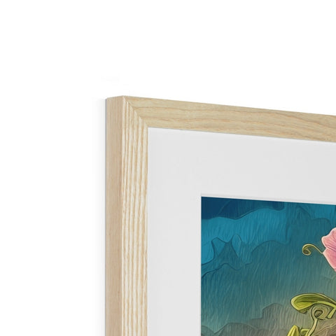 a picture inside of a wooden frame containing a box of artwork is displayed on it