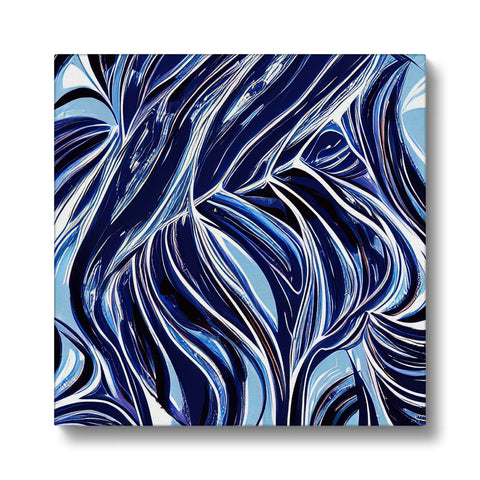 A blue ceramic art print depicting waves and ocean waves.
