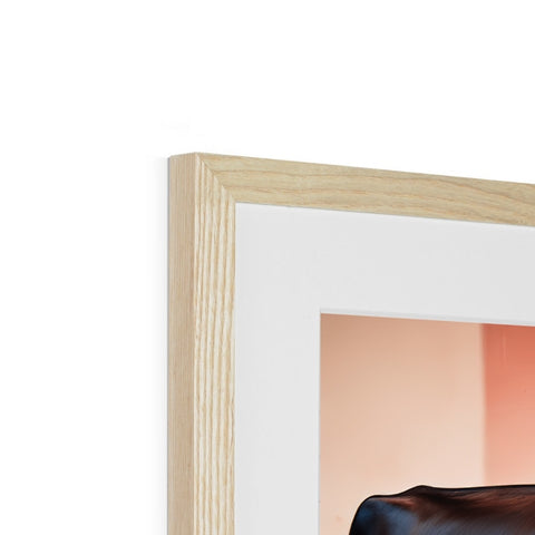 A picture frame of a wooden fireplace with a portrait standing on top of it.