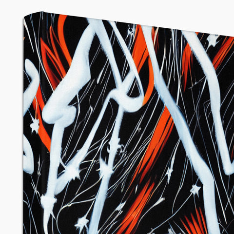 A book covered with art prints of flames painted on a table.
