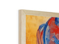 Wooden frame with an image of an abstract painting in it sitting on top of a