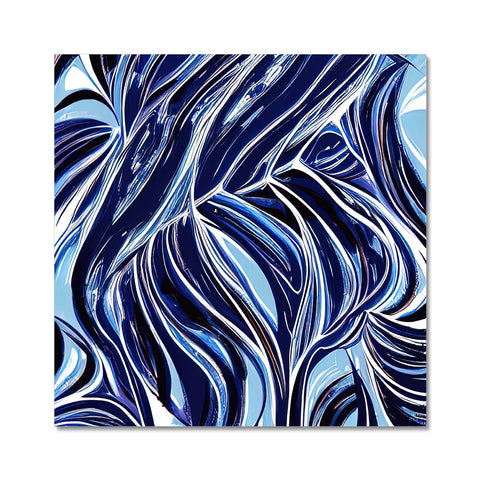 Wave with broken waves on large square tile that sits on top a blue tile tile wall