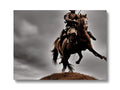 the horse is standing and galloping down a field with the rider on the horse at