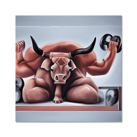 The bull is eating with his hands in his belly sitting on the ground