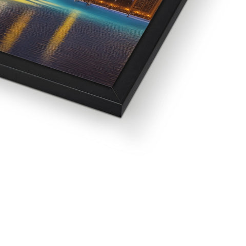 A colorful picture frame in a wood frame with a light frame.