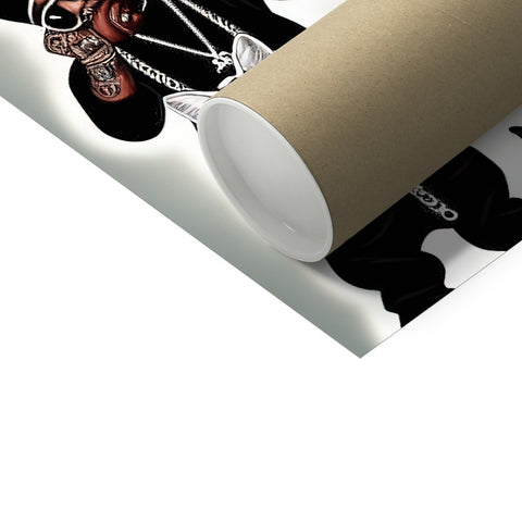 A close up of a shopping carton wrapped in black and white wrapping paper.