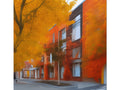 An art print of a street with a tree leafed with a leafy tree and