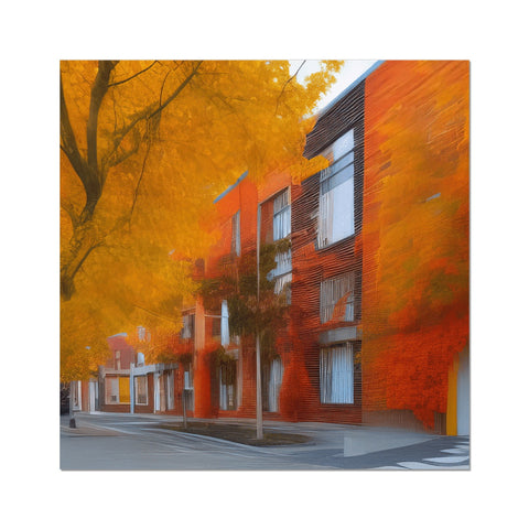 An art print of a street with a tree leafed with a leafy tree and