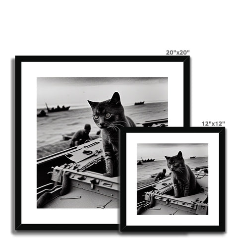 A tortoiseshell cat sitting in front of three different pictures on a photo frame and