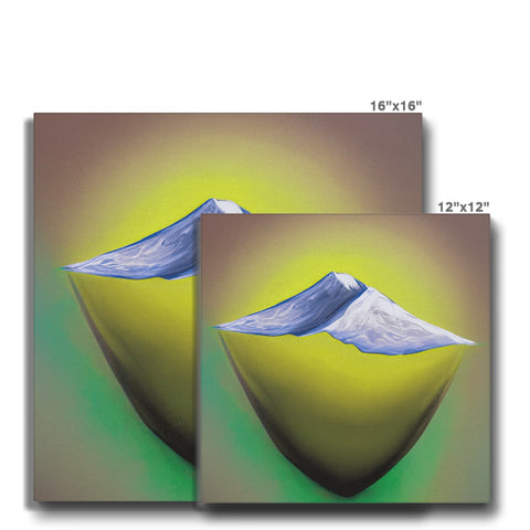 a collection of folded cards on a yellow plate with an image of some mountains on it
