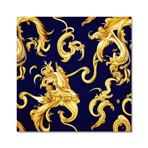Art print on a pillow sits on the side of a wall that is gold foil covered