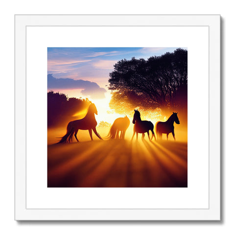 a picture of several horses hanging off a tree is hanging on the wall