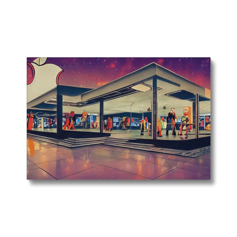 An art print on the wall of a gas station in a large open place