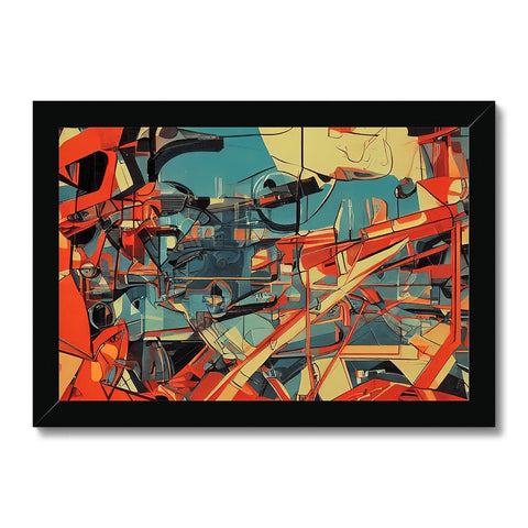 A framed hanging display art print of an abstract painting on a wall.