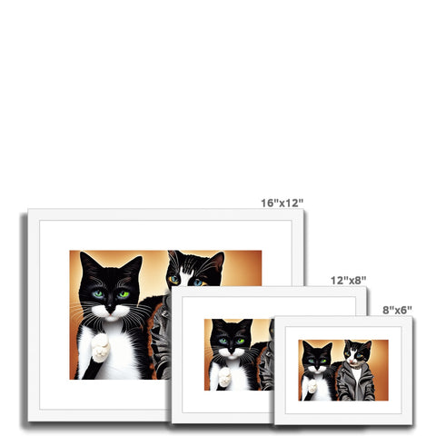 A picture frame of four images of cat sitting on countertop in a room.